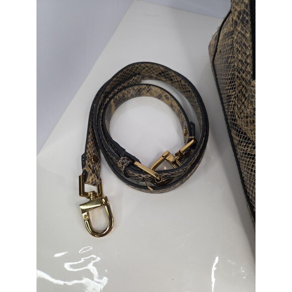 Tory Burch Snake‑Embossed Leather Hand Bag Detachable Shoulder Strap Goldtone Hw - Picture 12 of 16